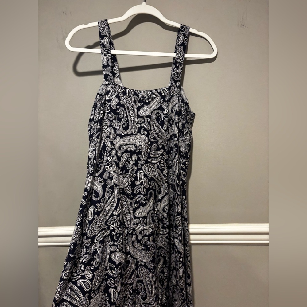 LOFT Paisley Button-Down Dress - Navy Blue and White - Size 8 NWOT - Picture 5 of 10